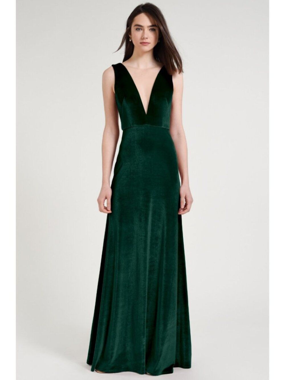 Jenny Yoo Logan Formal Stretch Velvet Deep V Emerald - Picture 1 of 3
